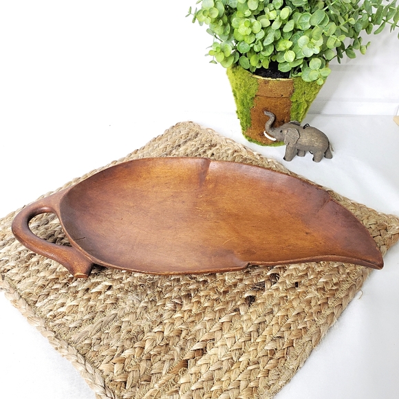 Vintage Other - Large Monkey Pod Wood Leaf Tray Trinket Dish Boho